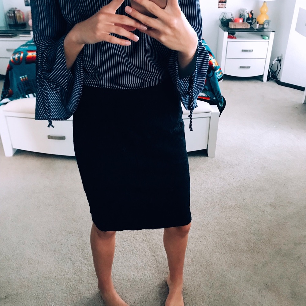 Knee length skirt.